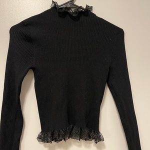 Black Zara lace trim long sleeve